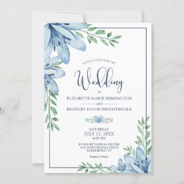 Invitación Elegante Boda de Flores Azules Florales