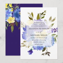 Elegante boda de flores azules y amarillas de prim
