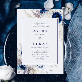 Invitación Elegante Boda de flores azules y blancas