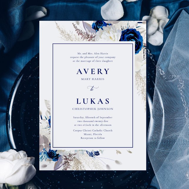 Invitación Elegante Boda de flores azules y blancas (Subido por el creador)