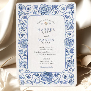 Invitación Elegante Boda de flores azules y blancas de Chinoi