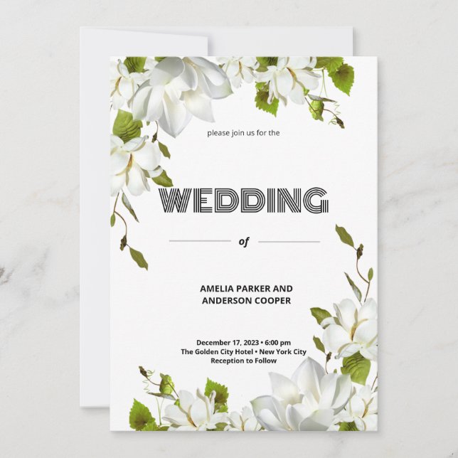 Invitación Elegante Boda de flores blancas (Anverso)