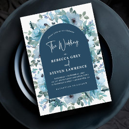 Invitación Elegante boda de flores blancas azules polvorienta