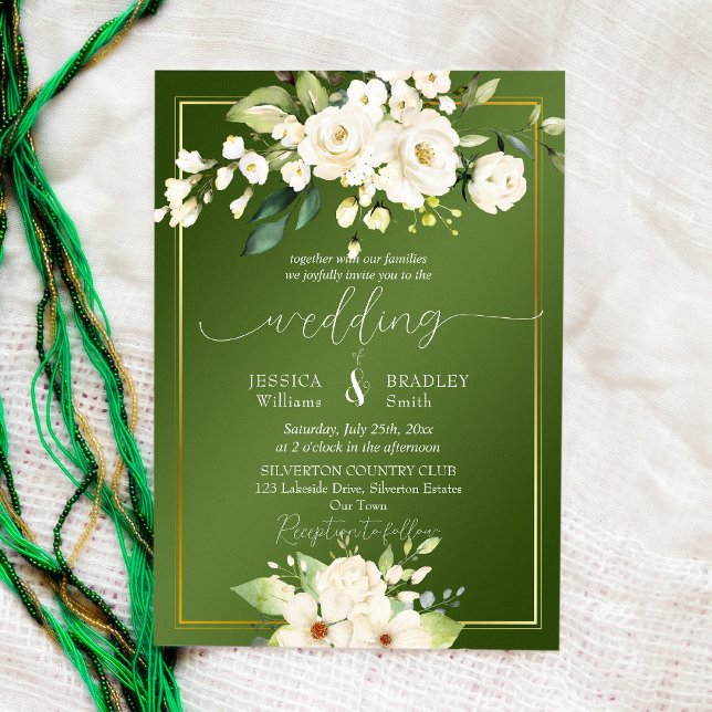 Invitación Elegante boda de flores blancas verdes (Subido por el creador)