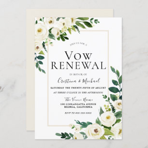Invitación Elegante Boda de Flores Blancas Vow Renovación