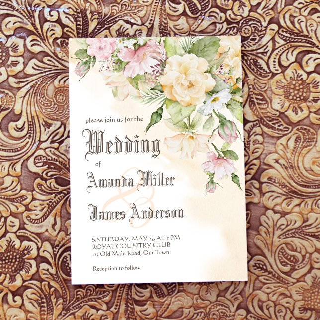 Invitación Elegante boda de flores crema pastel (Subido por el creador)