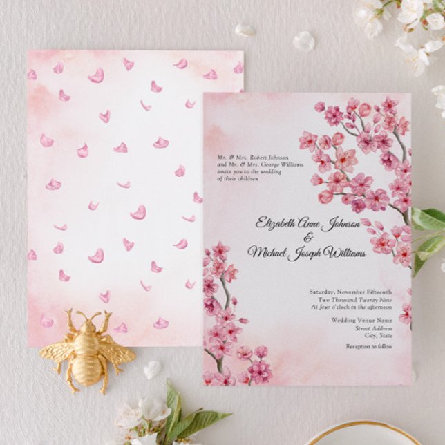 Invitación Elegante Boda de flores de cerezo rosa formal (Subido por el creador)