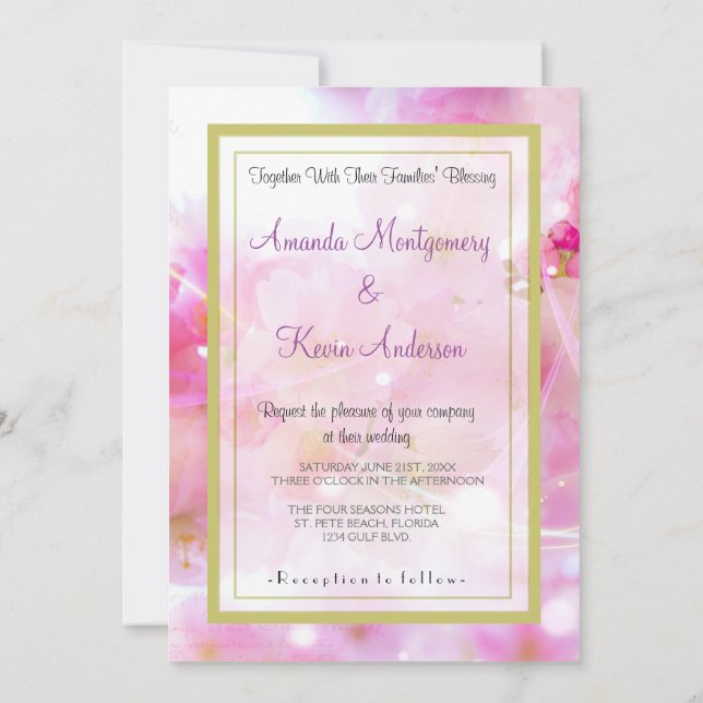 Invitación Elegante Boda de flores de cerezo rosado pastel (Reverso)