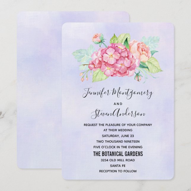Invitación Elegante Boda de flores de color rosa (Anverso / Reverso)