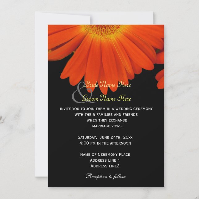 Invitación Elegante boda de flores de grisacea gerbera (Anverso)