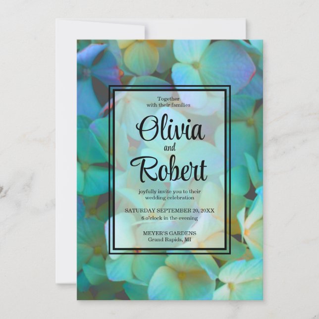 Invitación Elegante Boda de flores de hortensias rosa azul Ve (Anverso)