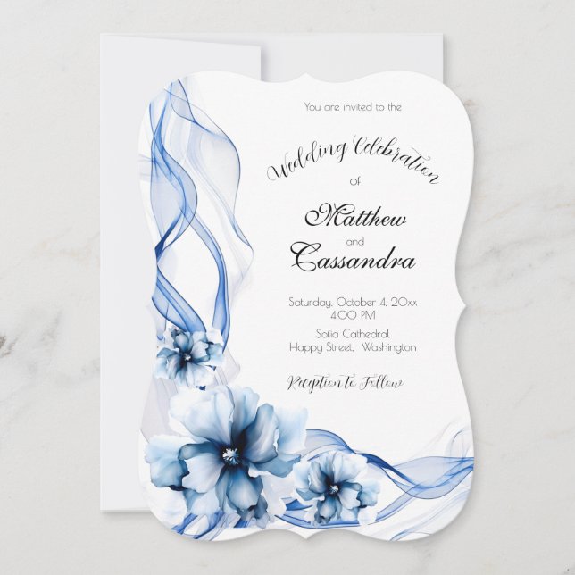 Invitación Elegante Boda de flores de la Marina Azul turquesa (Anverso)