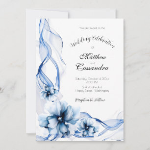 Invitación Elegante Boda de flores de la Marina Azul turquesa