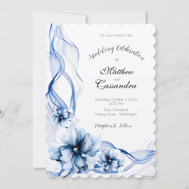 Invitación Elegante Boda de flores de la Marina Azul turquesa (Anverso)