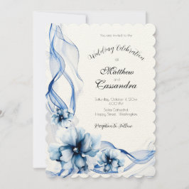 Invitación Elegante Boda de flores de la Marina Azul turquesa