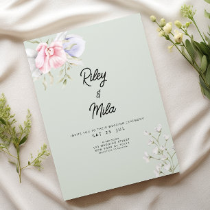 Invitación Elegante Boda de flores de lilo verde de menta ros