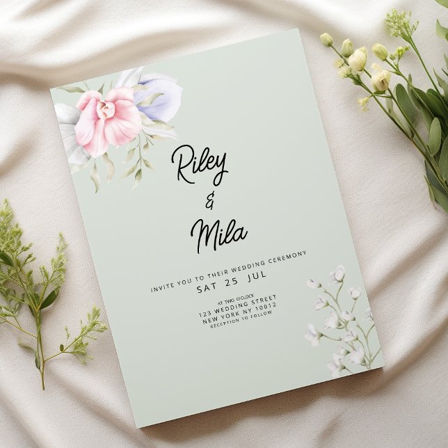 Invitación Elegante Boda de flores de lilo verde de menta ros (Elegant pink mint green lilac flower Wedding )