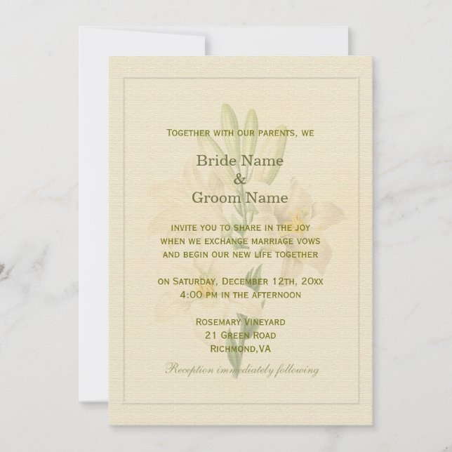 Invitación Elegante boda de flores de lirio de arte botánico (Anverso)