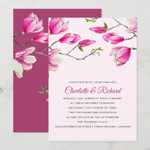 Invitación Elegante Boda de Flores de Magnolia Rosa