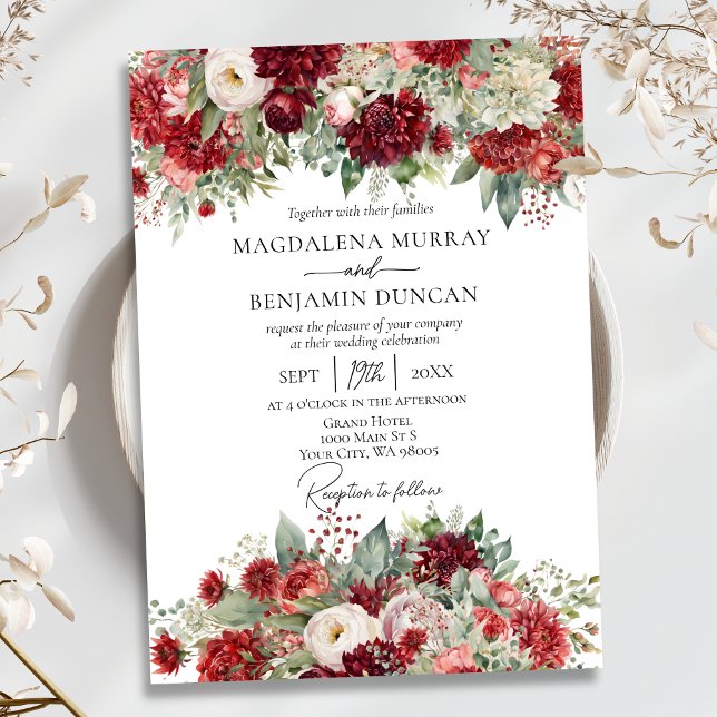 Invitación Elegante Boda de flores de Mamáes rojas de vino de (Subido por el creador)