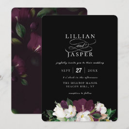 Invitación Elegante Boda de flores de marfil morado