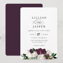 Invitación Elegante Boda de flores de marfil morado