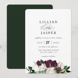 Invitación Elegante Boda de flores de marfil morado