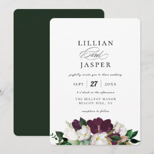 Invitación Elegante Boda de flores de marfil morado
