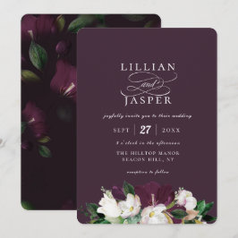 Invitación Elegante Boda de flores de marfil morado