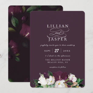 Invitación Elegante Boda de flores de marfil morado