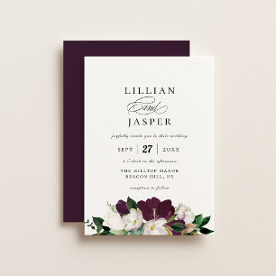 Invitación Elegante Boda de flores de marfil morado