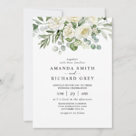 Invitación Elegante Boda de flores de marfil y vegetación Euc