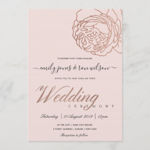 INVITACIÓN ELEGANTE BODA DE FLORES DE ORO DE RUBOR PINK ROSE
