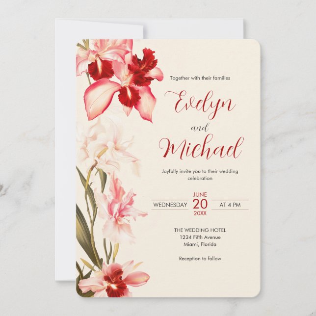 Invitación Elegante Boda de flores de orquídeas de la camaril (Anverso)