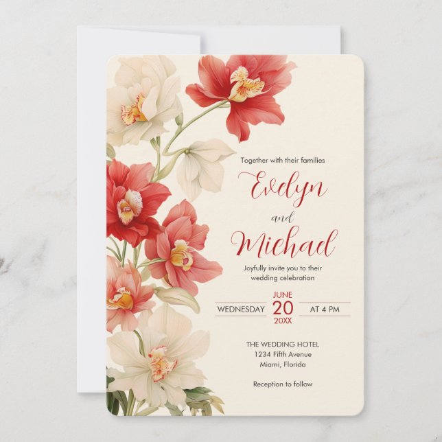 Invitación Elegante Boda de flores de orquídeas de la camaril (Anverso)