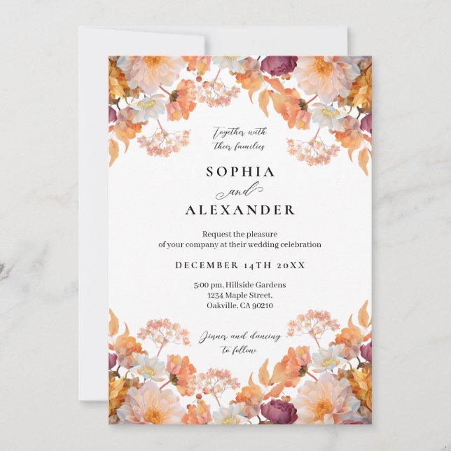 Invitación Elegante Boda de flores de otoño (Anverso)
