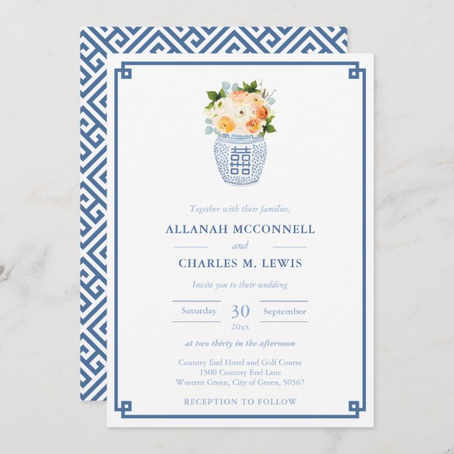 Invitación Elegante Boda de Flores de Otoño Ginger Jar (Anverso / Reverso)