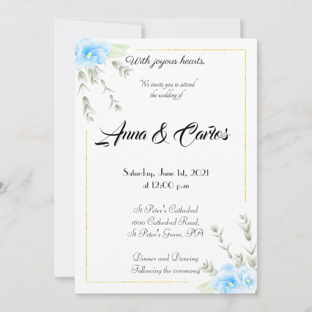 Invitación Elegante boda de flores de Pansy Azul Invitado (Anverso)