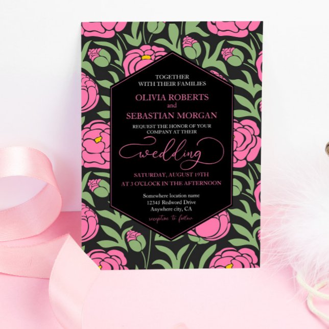 Invitación Elegante Boda de flores de peones rosados (Subido por el creador)
