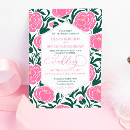 Invitación Elegante Boda de flores de peones rosados
