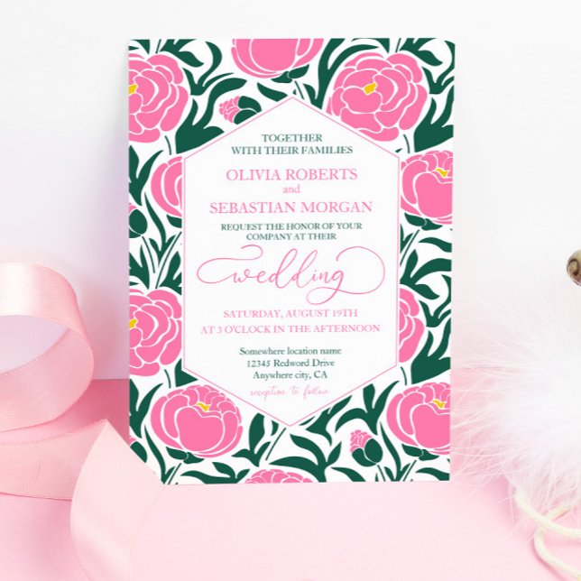 Invitación Elegante Boda de flores de peones rosados (Subido por el creador)
