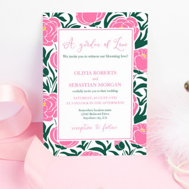 Invitación Elegante Boda de flores de peones rosados (Subido por el creador)