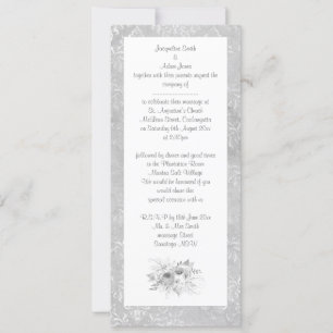 Invitación ELEGANTE BODA de flores de platería blanca y negra