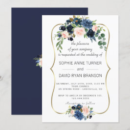 Invitación Elegante Boda de flores de Rubor azul de la Marina