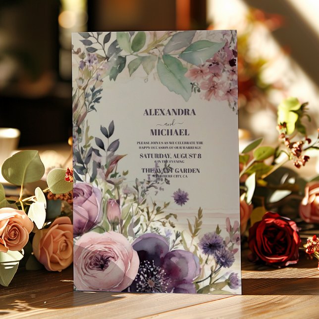 Invitación Elegante Boda de flores de Rubor de Borgoña (Subido por el creador)