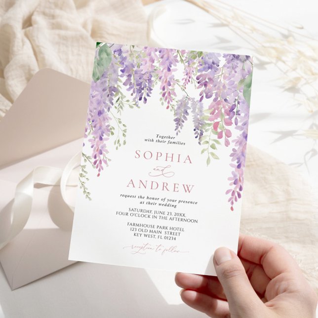 Invitación Elegante Boda de Flores de Wisteria Púrpura (Subido por el creador)