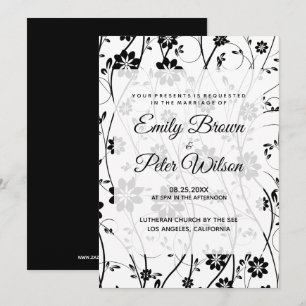 Invitación Elegante Boda de Flores Delicadas Negras