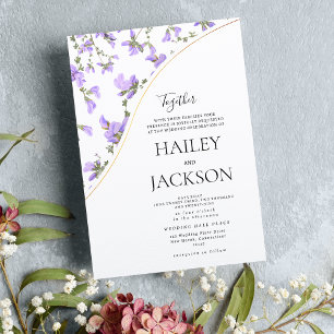 Invitación Elegante boda de flores doradas de lavanda blanca