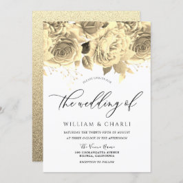 Invitación Elegante Boda de Flores Doradas de todas las estac