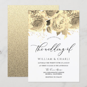 Invitación Elegante Boda de Flores Doradas de todas las estac